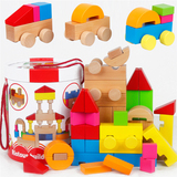 粒城市木制积木儿童圣诞节玩具1-2-3-6岁益智拼插积木超大块50