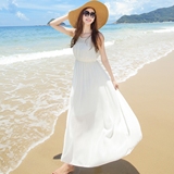 波西米亚雪纺度假沙滩裙长裙拖地长裙子吊带连衣裙白色仙女裙