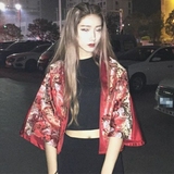 韩版学院风大码女装原宿刺绣防晒衣宽松bf短款蝙蝠袖和服外套女潮