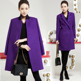 2015冬装新款韩国代购羊毛呢子大衣女中长款毛呢外套修身显瘦加厚