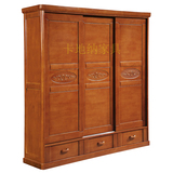 可加顶实木衣柜两门推拉移三门衣柜带抽屉橡木衣橱橱带镜子1.9米