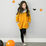 2015冬季新款韩国版童装女童加绒卫衣中小儿童宝宝套头中长款外套