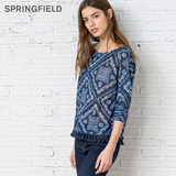 springfield欧洲西班牙品牌2016春季新品女装复古印花长袖T恤