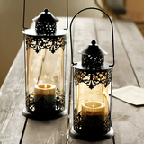 烛台摆件欧式铁艺装饰 玻璃可挂户外风灯 家居摆件浪漫复古蜡烛台