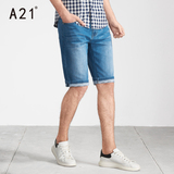 A21男装低腰弹力直脚牛仔短裤 2016夏装新品男士时尚洗水牛仔裤