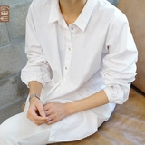市舶司韩国代购女装2015冬装新款清新文艺纯色棉长袖衬衫GC1186