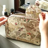 韩国正品代购indigo复古地图半圆形手包化妆包 拉链收纳包