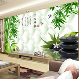 中式荷花沙发客厅电视背景墙壁纸3d立体山水风景竹子大型壁画墙纸
