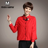 MISS GAMA2016秋装新款品牌女装显瘦长袖红色短款衬衫女秋上衣潮