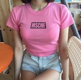 【MISS懵】定制 韩国MSCHF 紧身粉色 短袖T恤