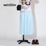 Westlink/西遇2016春季新款 优雅高腰中长款雪纺百褶裙女装半身裙