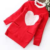 女童毛衣加厚中长款韩版新款童装儿童加绒套头羊绒针织红色打底衫