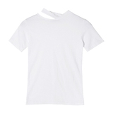 L4韩国代购正品女士T恤夏季修身高领短款短袖纯色通勤白色打底衫