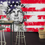 大型壁画 复古咖啡厅酒吧墙纸 纽约自由女神像美国国旗建筑壁纸