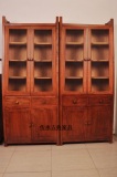 老榆木书柜 玻璃门展示柜 简约现代中式老榆木家具全实木书柜书橱