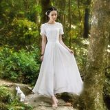 2016夏季新款女装蕾丝雪纺显瘦气质连衣裙 波西米亚白色仙女长裙