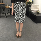 2016新款韩国春装印花鱼尾中长款女装花朵碎花包臀不对称半身裙