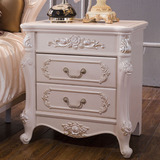 欧式床头柜白色烤漆实木雕花组装储物柜田园卧室收纳简约床边柜子