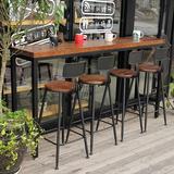 欧美复古铁艺实木吧台桌椅做旧高脚椅 吧台凳酒吧椅 餐厅饭店吧椅