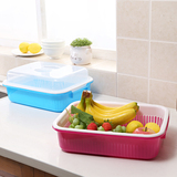 长方形塑料洗菜篮创意双层洗菜盆水果盘餐具沥水篮厨房果蔬盆包邮