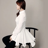 2016春装新品长袖女装 韩版修身连衣裙 燕尾式衬衫领短裙