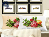 法国正品DMC十字绣 浪漫爱情花卉抱枕 客厅长方形靠垫 两支睡玫瑰