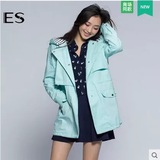 [转卖]现货艾格ES正品2016春款韩版修身波点连帽风衣女外，