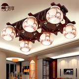中式陶瓷灯具客厅实木长方形吸顶灯仿古卧室餐厅房间灯青花瓷灯饰