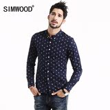 Simwood男装春季英伦风修身几何印花纯棉长袖衬衫 男装衬衫