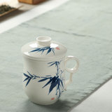 青花瓷红茶普洱茶杯陶瓷手绘过滤茶隔杯绿茶杯子带盖办公室礼品杯