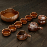 台湾柴烧茶具粗陶纯手工陶瓷功夫茶具套装怀旧仿古日式侧把壶茶杯