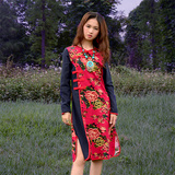 原创春装新款中国民族风精工改良旗袍长袖连衣裙大码女装棉麻上衣