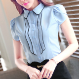 2016新款春装女装韩版修身短袖衬衫女OL衬衣工作服工装时尚上衣潮