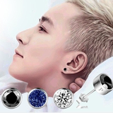 不过敏S925纯银 男士耳钉 单只韩版韩国个性潮男纯黑色圆耳环饰品