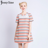 杰西莱jessy line2016春装新款杰茜莱正品条纹显瘦网纱镂空连衣裙
