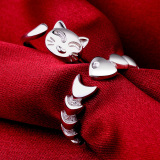 情侣对戒指一对刻字活口男士鱼骨女猫开口原创意日韩版学生银饰品
