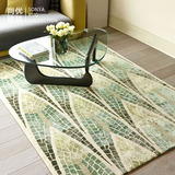 渐变绿色纯羊毛手织地毯卧室床边客厅茶几门垫希腊马赛克图案几何