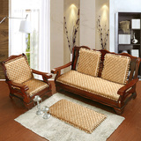 防滑椅垫加厚红木椅子沙发坐垫布艺 单双人三人毛绒实木沙发垫子
