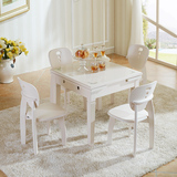 方形小户型小餐桌 现代简约伸缩白色餐桌椅组合4人折叠玻璃桌子