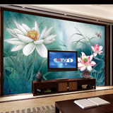 中式无缝高清工笔装饰画壁画定制大型花鸟电视背景墙水墨荷花墙纸