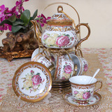 13头欧式陶瓷茶具套装复古陶瓷茶具咖啡杯碟套装结婚茶具陶瓷壶