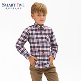 SmartFive 童装男童格纹衬衫长袖中大童加厚保暖纯棉格子儿童衬衣
