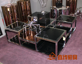 不锈钢方形茶几简约时尚高低组合几桌钢化玻璃咖啡桌双层边几6288