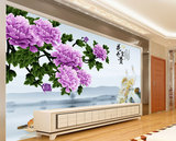 3D立体电视墙壁纸新款背景墙纸客厅影视花开富贵牡丹花鸟大型壁画