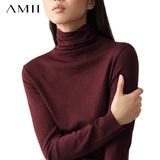 Amii高领毛衣女2016秋冬装新款修身套头弹力针织衫大码毛线打底衫