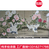 牡丹仙鹤 大型手绘堆漆浮雕立体屏风隔断实木玄关中式工笔漆画