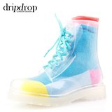 dripdrop2014新款女士春夏水晶全透明马丁雨鞋雨靴 水鞋 女送袜子