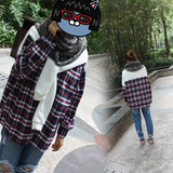2014最新款披肩格子衬衣加绒加厚宽松女装系带假两件韩版衬衫外套