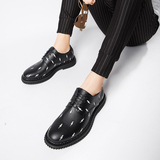 日系学院风时尚潮人个性闪电黑色小皮鞋欧美原创男士流行休闲皮鞋