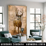 美式客厅装饰画玄关卧室走廊过道挂画办公室竖版壁画动物鹿有框画